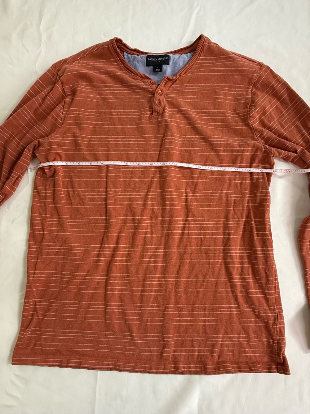 Banana Republic Men’s Rust Orange Striped Henley Long-Sleeve Shirt